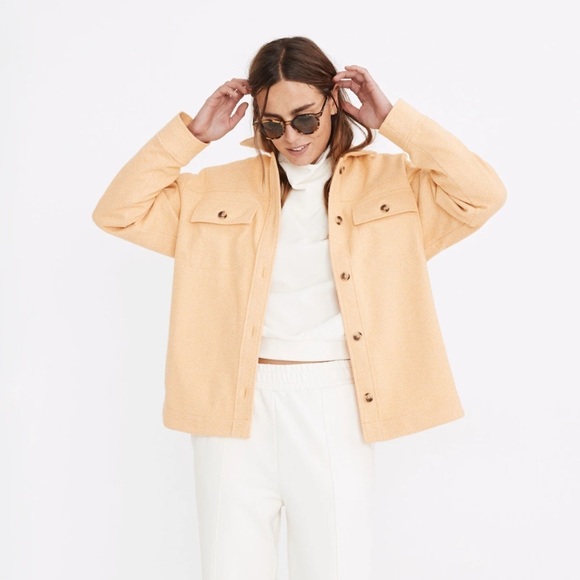 Madewell Brushed Herringbone Knit Shirt Jacket in Candle Flame Yellow - Picture 2 of 8